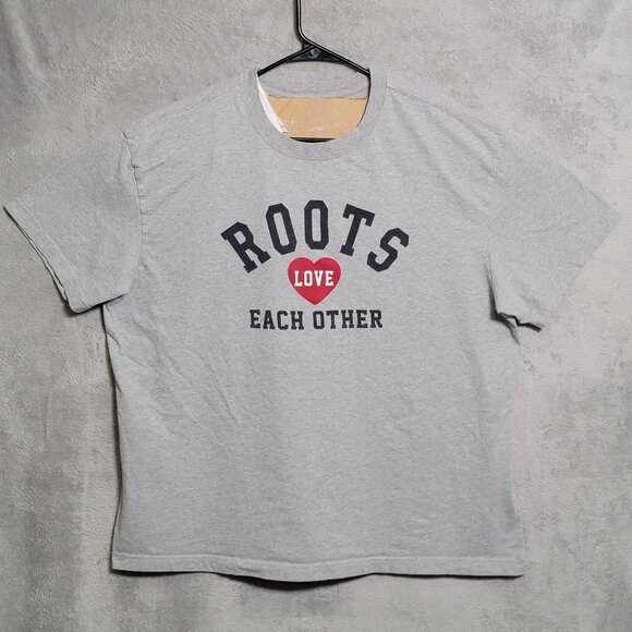 Roots Shirt Mens XL Gray Love Each Other Crewneck Short Sleeve Graphic Tee - Picture 1 of 8